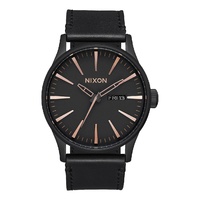 NIXON Sentry Leather All Black Rose Gold WATCH NEW A105 957