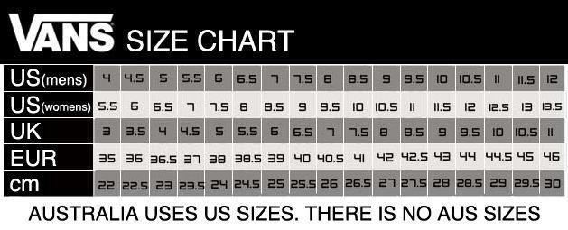 van old skool size chart
