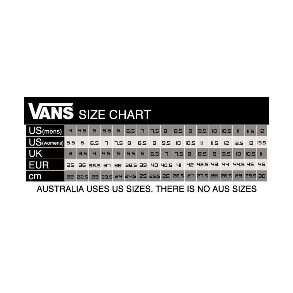 vans old skool size chart cm