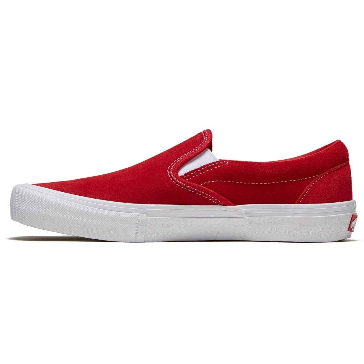 vans red and white slip on