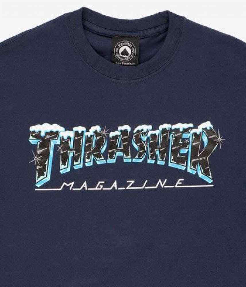 THRASHER Black Ice Short Sleeve tee T-Shirt NAVY BLUE | snow