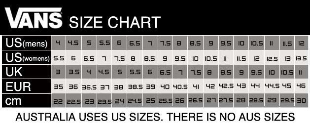 vans footwear sizing chart