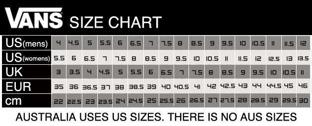 Vans Shoe Chart