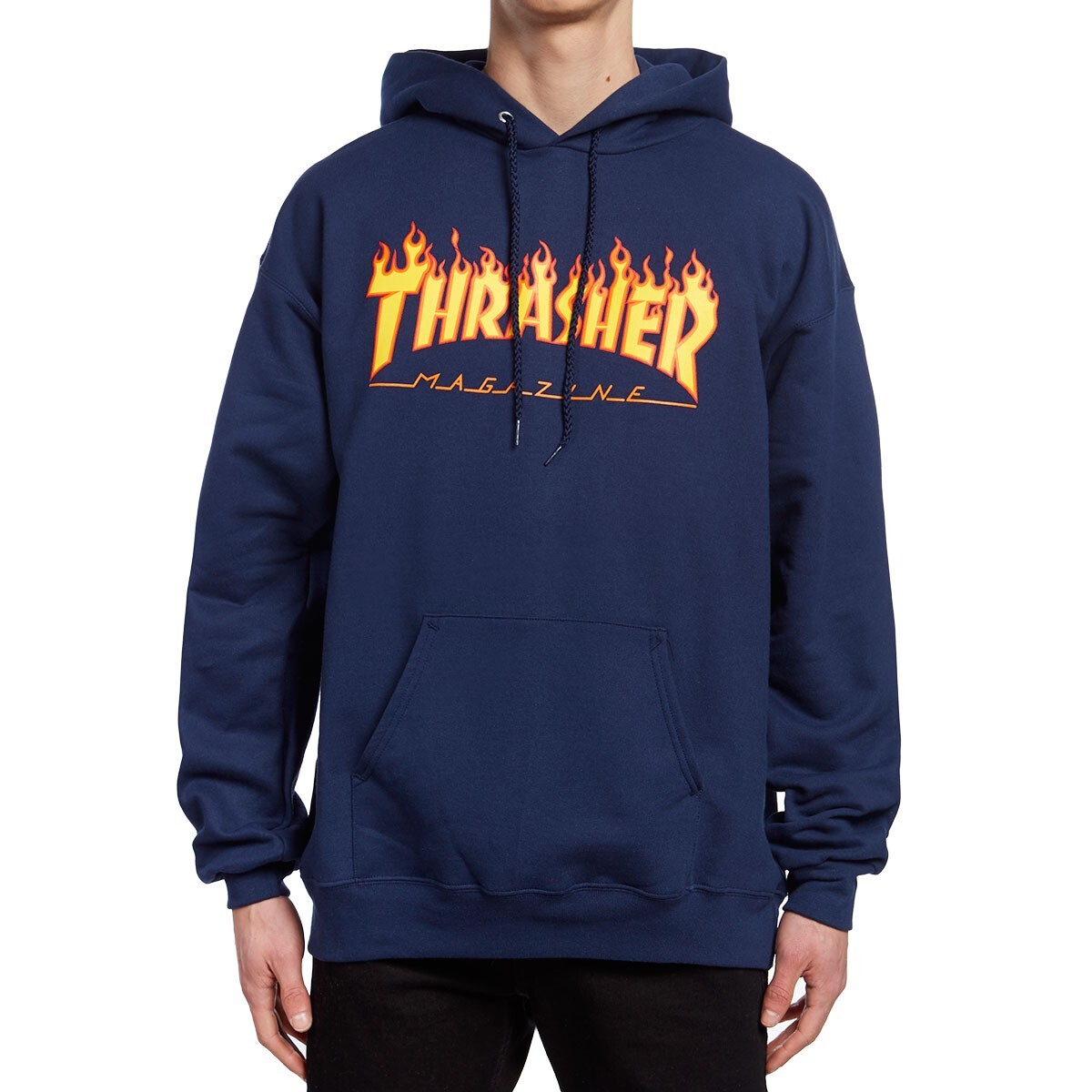 THRASHER SKATEBOARD MAGAZINE HOOD NAVY FLAME PRINT AUSTRALIAN SELLER ...