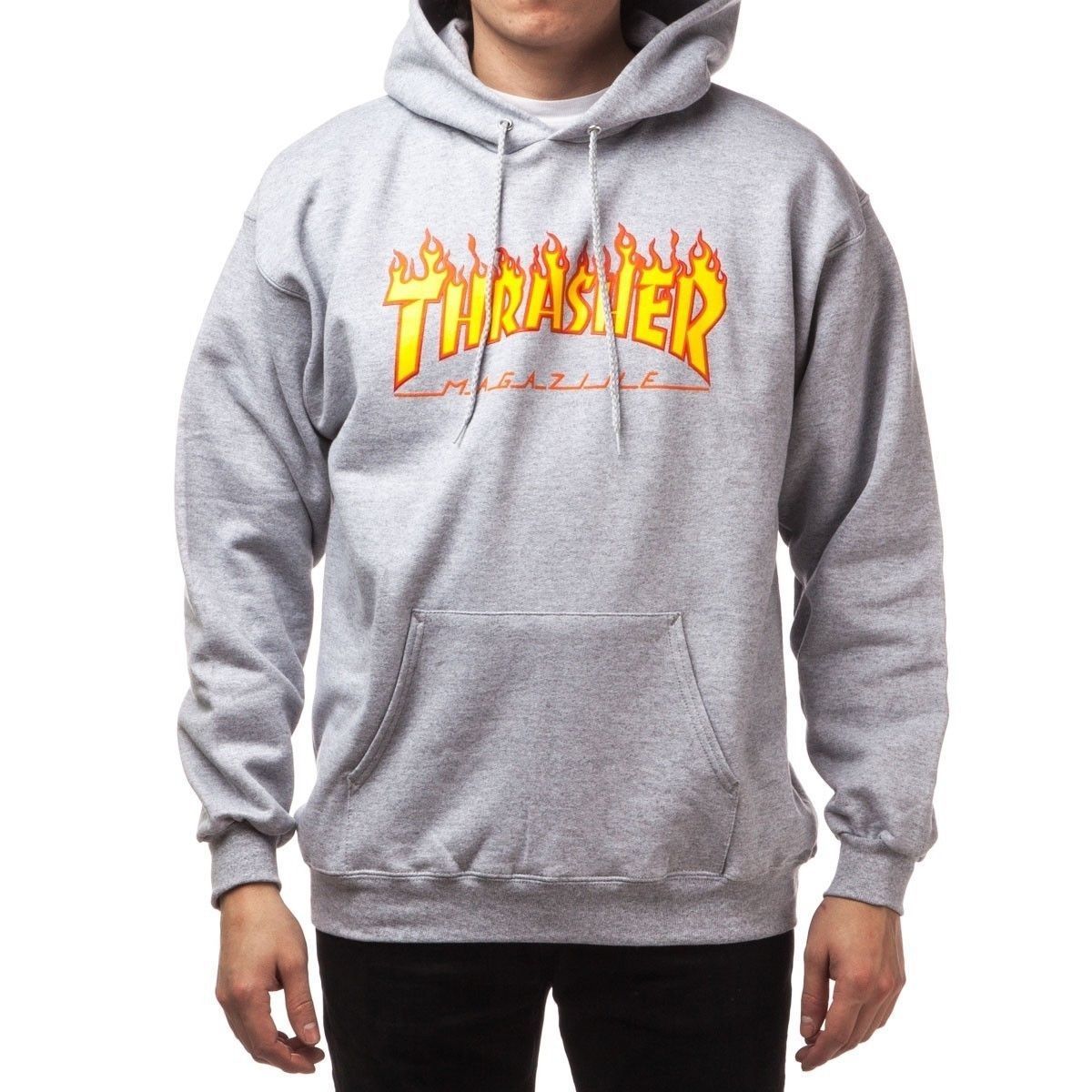 Thrasher Skateboard Magazine Grey Flame Print Hoodie - Australian Skate Shop