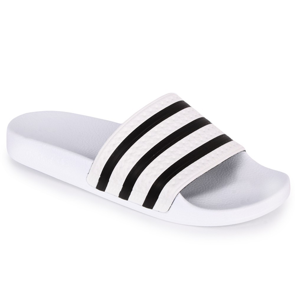  ADIDAS  ADILETTE  SLIDE ON SANDAL  WHITE BLACK WHITE 