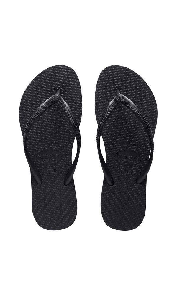 HAVAIANAS SLIM Logo Pop - Up BLACK / White / Black Thongs Sandals WOMENS  Flip Flops - Havaianas