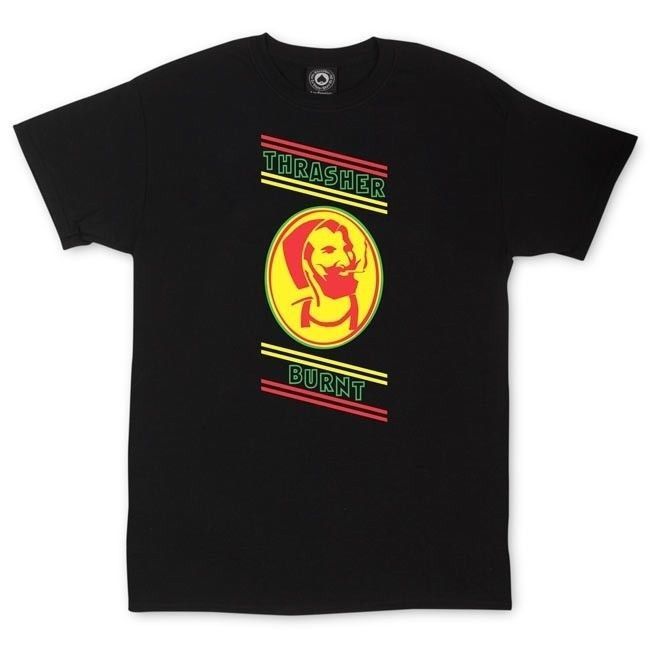 THRASHER BURNT T-SHIRT BLACK RASTA NEW TEE