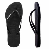 HAVAIANAS SLIM BLACK / BLACK METAL LOGO Thongs Sandals WOMENS FREE POST Flip Flops HSBS0090F