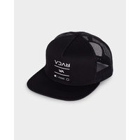 RVCA BETWEEN THE LINES BLACK TRUCKER CAP RUCA HAT