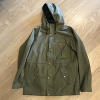 KINGPIN SKATE SUPPLY HOODED JACKET OLIVE GREEN ZIP FRONT BUTTONS WINDBREAKER 