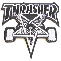 THRASHER SKATEBOARD MAGAZINE Skategoat Patch - 7.6 X 7.1 cm IRON ON BLACK WHITE