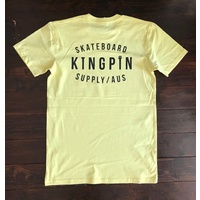 KINGPIN SKATE SUPPLY S/S TEE SHIRT LEMON YELLOW BLACK ORIGINAL PRINT