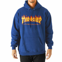 THRASHER SKATEBOARD MAGAZINE Flame Hood Jumper ROYAL Hoodie Pullover Blue