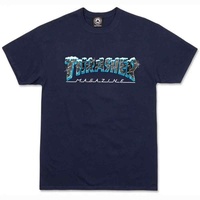 THRASHER Black Ice Short Sleeve T-Shirt NAVY BLUE | snow-capped thrasher magazine logo