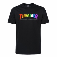 THRASHER Rainbow tee Short Sleeve T-Shirt BLACK  multi colour logo tshirt