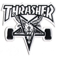 THRASHER SKATEBOARD MAGAZINE Skategoat Patch - 7.6 X 7.1 cm IRON ON WHITE BLACK