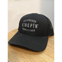 Kingpin Cap Trucker Strap Back Black Kingpin Logo Skate Supply Adjustable