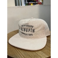 Kingpin Cap Strap Back Cord Trucker Cream / Grey Kingpin Logo Skate Supply Adjustable