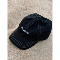 Frequent Sightings - Logo 6 Panel Cap Strap Back Black / White stitch hat