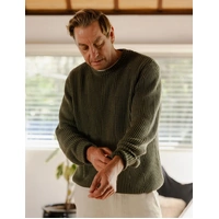 MR SIMPLE fisher knit crew jumper FATIGUE olive