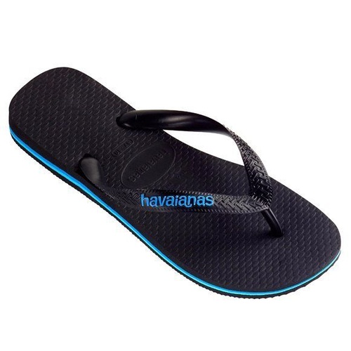 HAVAIANAS  Rubber Logo Black / Blue MALE Thongs Sandals Male Flip Flops