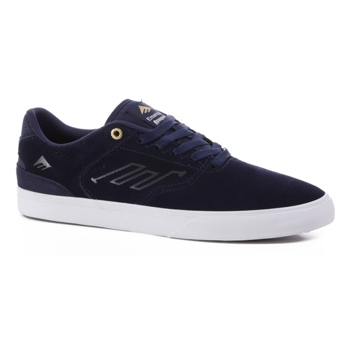 EMERICA SHOES REYNOLDS LOW VULC NAVY WHITE GOLD KINGPIN SKATEBOARD SUPPLY 