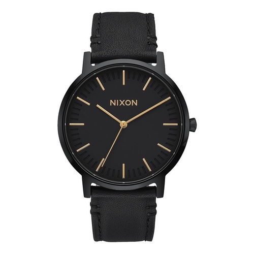 Nixon New Porter Leather Watch All Black / Gold A1058 1031 Aust Seller Free Post