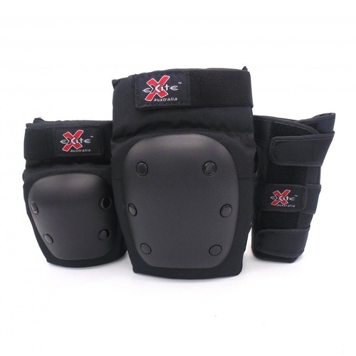 EXITE PADS ELBOW KNEE WRIST 3 PACK CRITTERS SET SKATEBOARD BLACK AUS SELLER