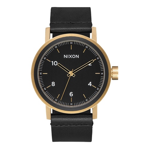 NIXON Stark Leather All Black / Gold WATCH NEW FREE POST AUST A1194 1031-00