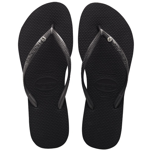 HAVAIANAS SLIM BLACK / BLACK CRYSTAL Thongs Sandals WOMENS FREE POST Flip Flops HSBS0090F
