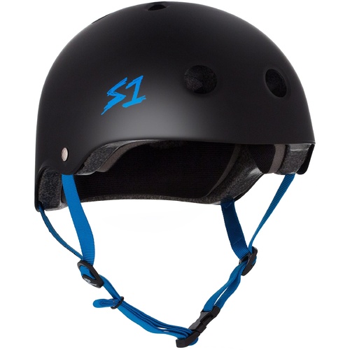 S1 S-ONE LIFER HELMET BLACK MATTE / CYAN STRAPS SKATE SKATEBOARD HELMET AUST BICYCLE CERTIFIED