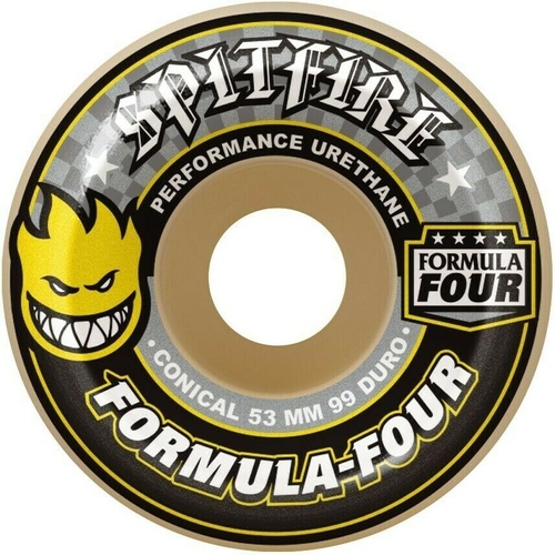 SPITFIRE FORMULA FOUR SKATEBOARD WHEELS CONICAL 56MM SF F4 99D CONICAL YELLOW PRINT