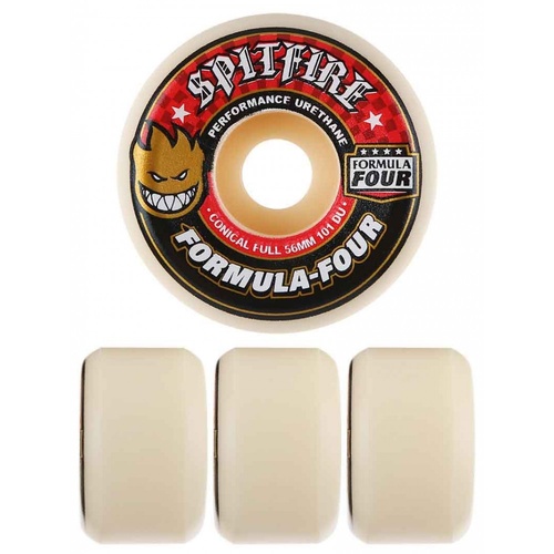 SPITFIRE FORMULA FOUR SKATEBOARD WHEELS 56MM SF F4 101D CONICAL RED PRINT