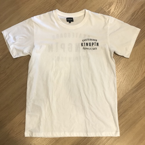 KINGPIN SKATE SUPPLY S/S TEE SHIRT WHITE BLACK ORIGINAL PRINT