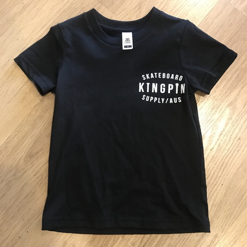 KINGPIN SKATE SUPPLY S/S KIDS TEE SHIRT BLACK ORIGINAL PRINT [Size: 6]