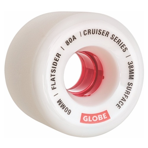 GLOBE SKATEBOARD WHEEL FLATSIDER 60MM 80A SOFT CRUISER WHEEL WHITE / RED