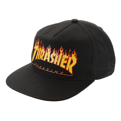 THRASHER MAGAZINE Flame Snapback Cap Hat - Black - OSFM