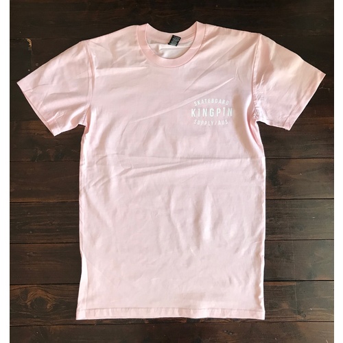 KINGPIN SKATE SUPPLY S/S TEE SHIRT PINK WHITE ORIGINAL PRINT