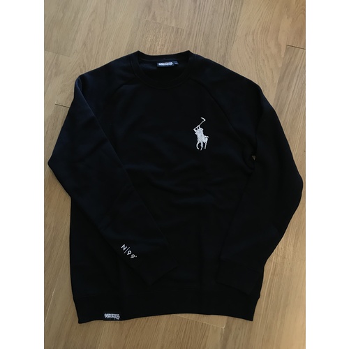 99 DEGREES Reaper Horse Crew Jumper BLACK / WHITE [Size: L]