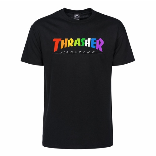 THRASHER Rainbow Mag Short Sleeve T-Shirt BLACK | multi colour logo [Size: S]