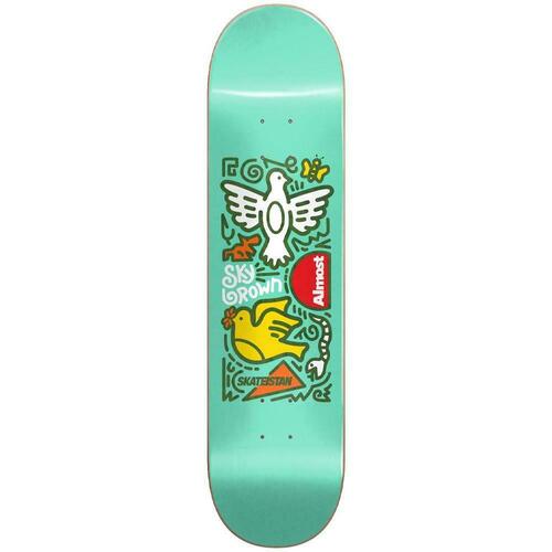 ALMOST Skateistan Sky Brown Doodle R7 7.75" X 31.1" Skateboard Deck MINT GREEN
