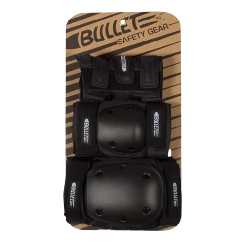 BULLET BASIC PADS ELBOW KNEE WRIST 3 PACK SET BLACK ADULT SKATEBOARD PADS FREE POST AUS SELLER