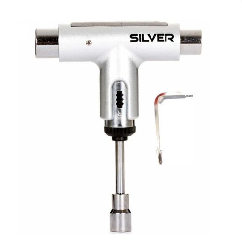 SILVER PREMIUM SKATEBOARD TOOL METALLIC SILVER RATCHET SKATE T TOOL