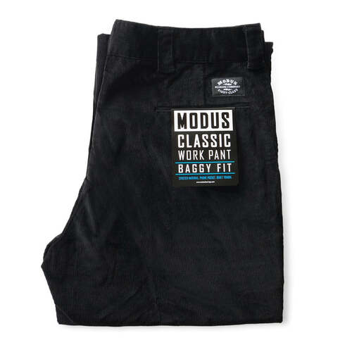 MODUS Baggy Fit Corduroy Work Pants Black STRETCH KINGPIN SKATE SHOP AUS SELLER [Size: 34]