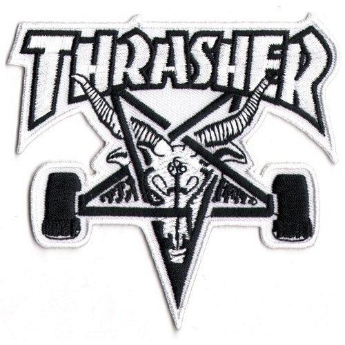 THRASHER SKATEBOARD MAGAZINE Skategoat Patch - 7.6 X 7.1 cm IRON ON WHITE BLACK