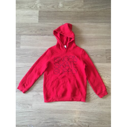 KINGPIN SKATE SUPPLY HOOD JUMPER RED YOUTH PRINT PULLOVER [Size: 12]