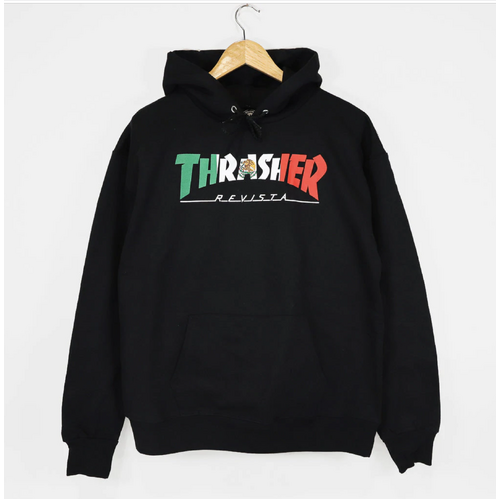 THRASHER MAGAZINE HOOD BLACK  MEXICO REVISTA HOODY SWEATER [Size: XL]