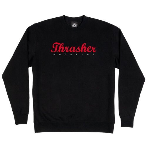 Thrasher Magazine - Script Black Crew Jumper | Crew Neck Pullover Neck Face
