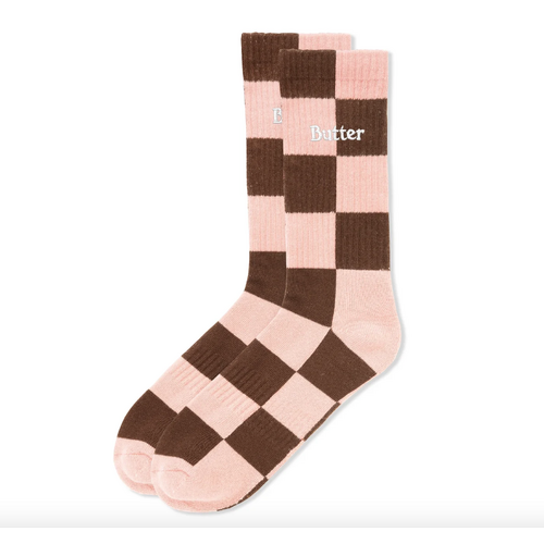 Butter Goods - Checkered Socks Brown / Pink Sock Pair Socks Buttergoods
